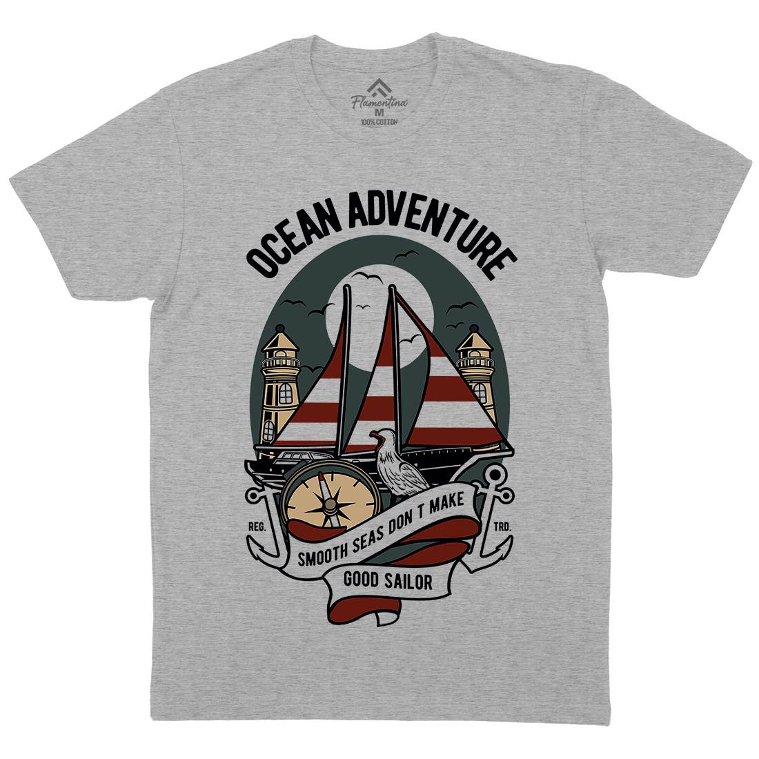 Ocean Adventure Mens Organic Crew Neck T-Shirt Navy D560