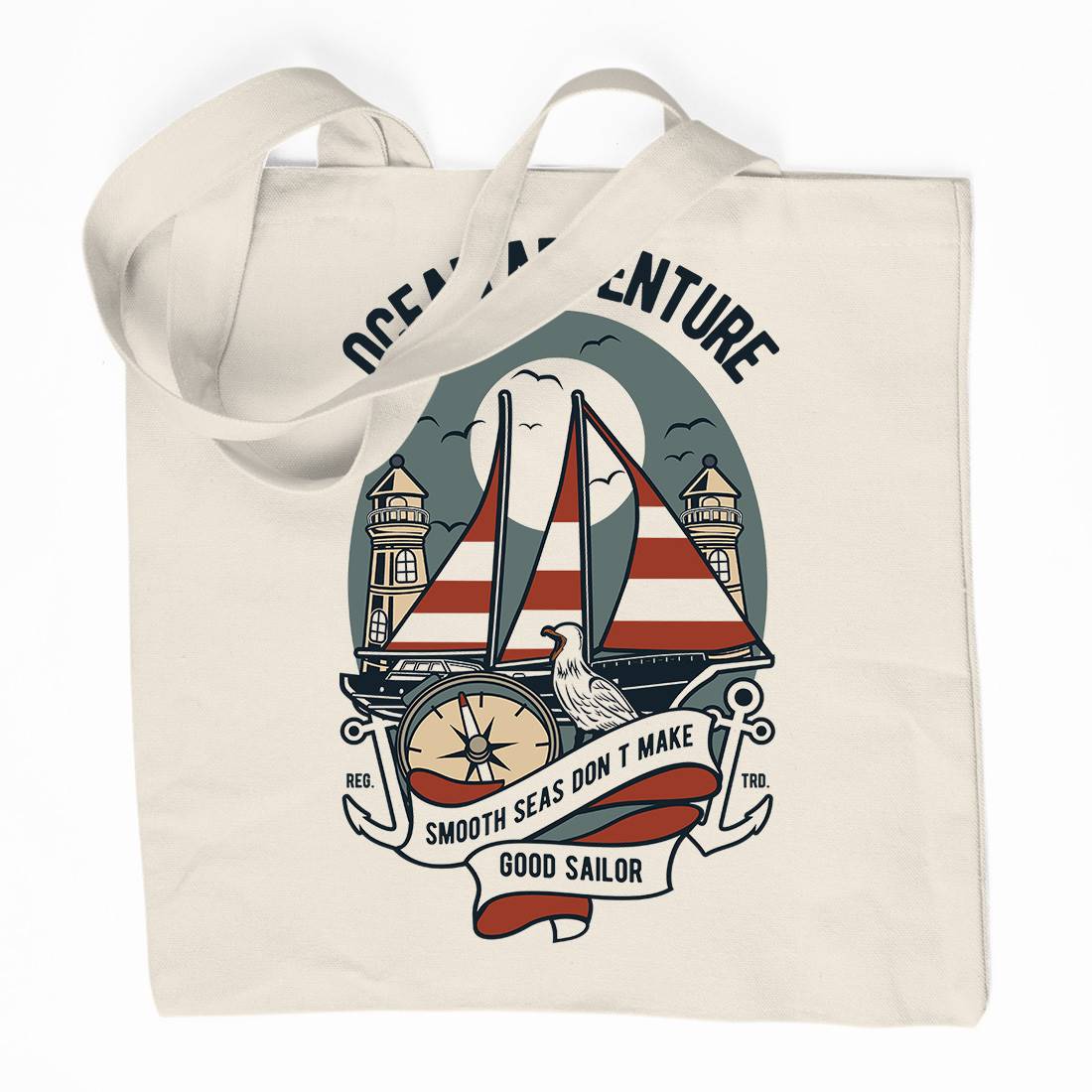 Ocean Adventure Organic Premium Cotton Tote Bag Navy D560