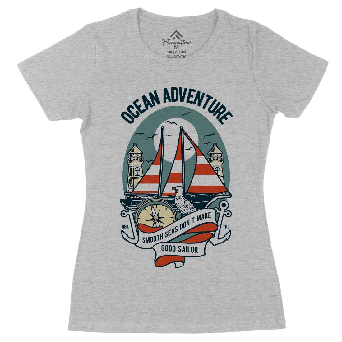 Ocean Adventure Womens Organic Crew Neck T-Shirt Navy D560