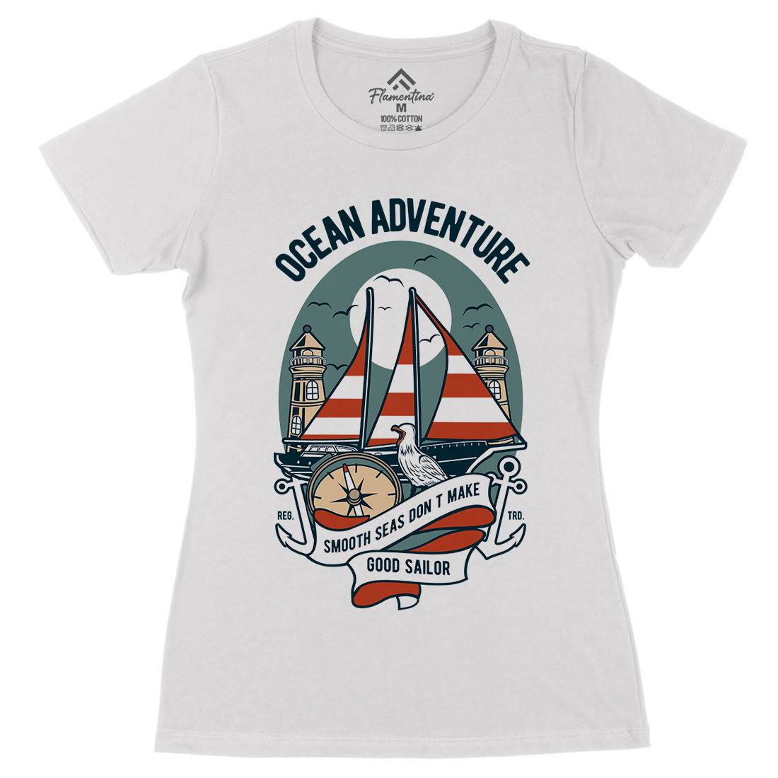 Ocean Adventure Womens Organic Crew Neck T-Shirt Navy D560