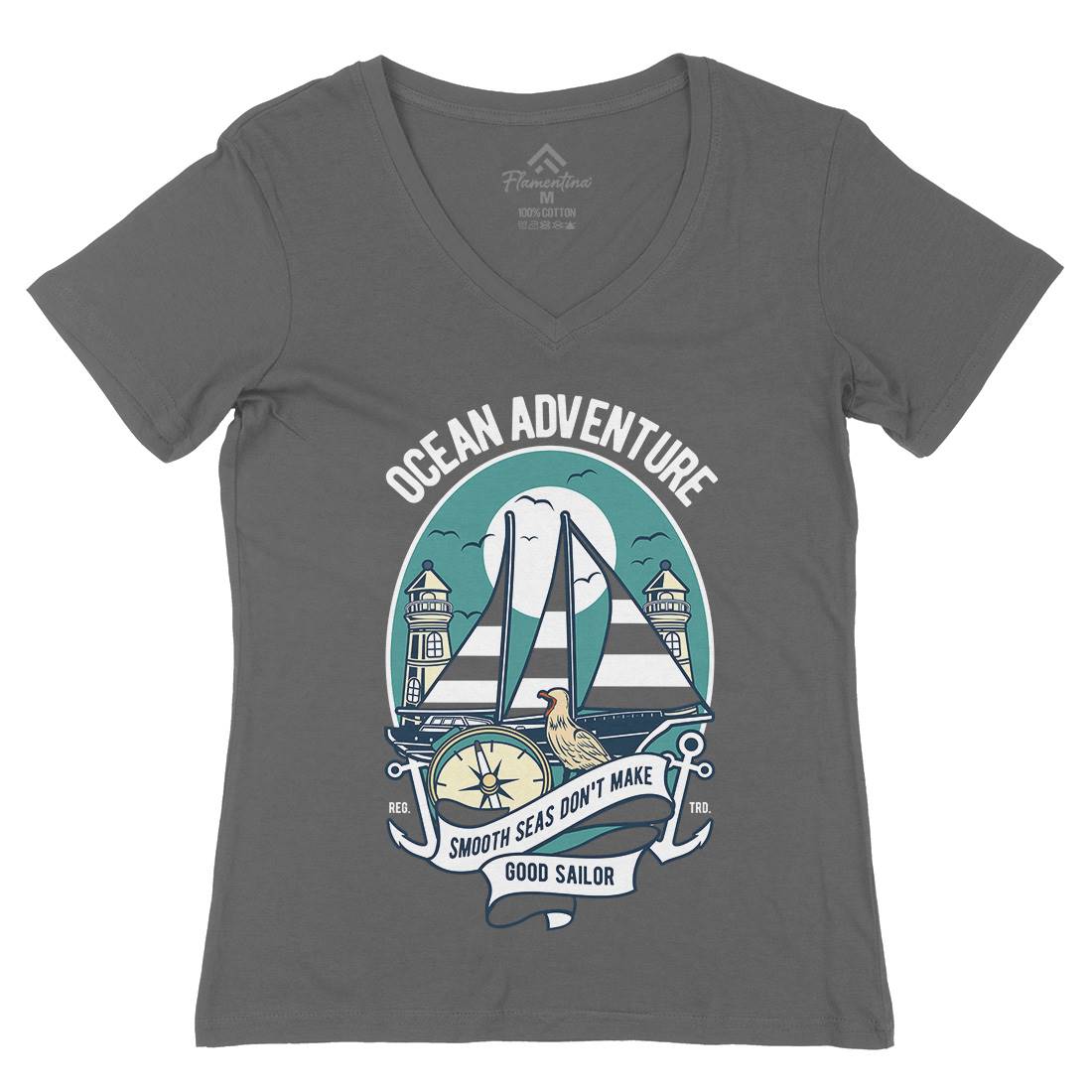 Ocean Adventure Womens Organic V-Neck T-Shirt Navy D560
