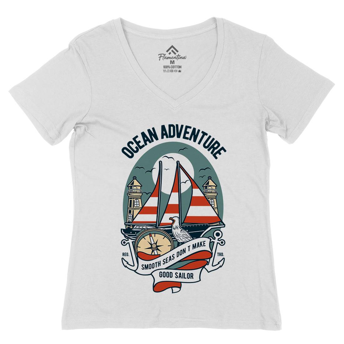 Ocean Adventure Womens Organic V-Neck T-Shirt Navy D560