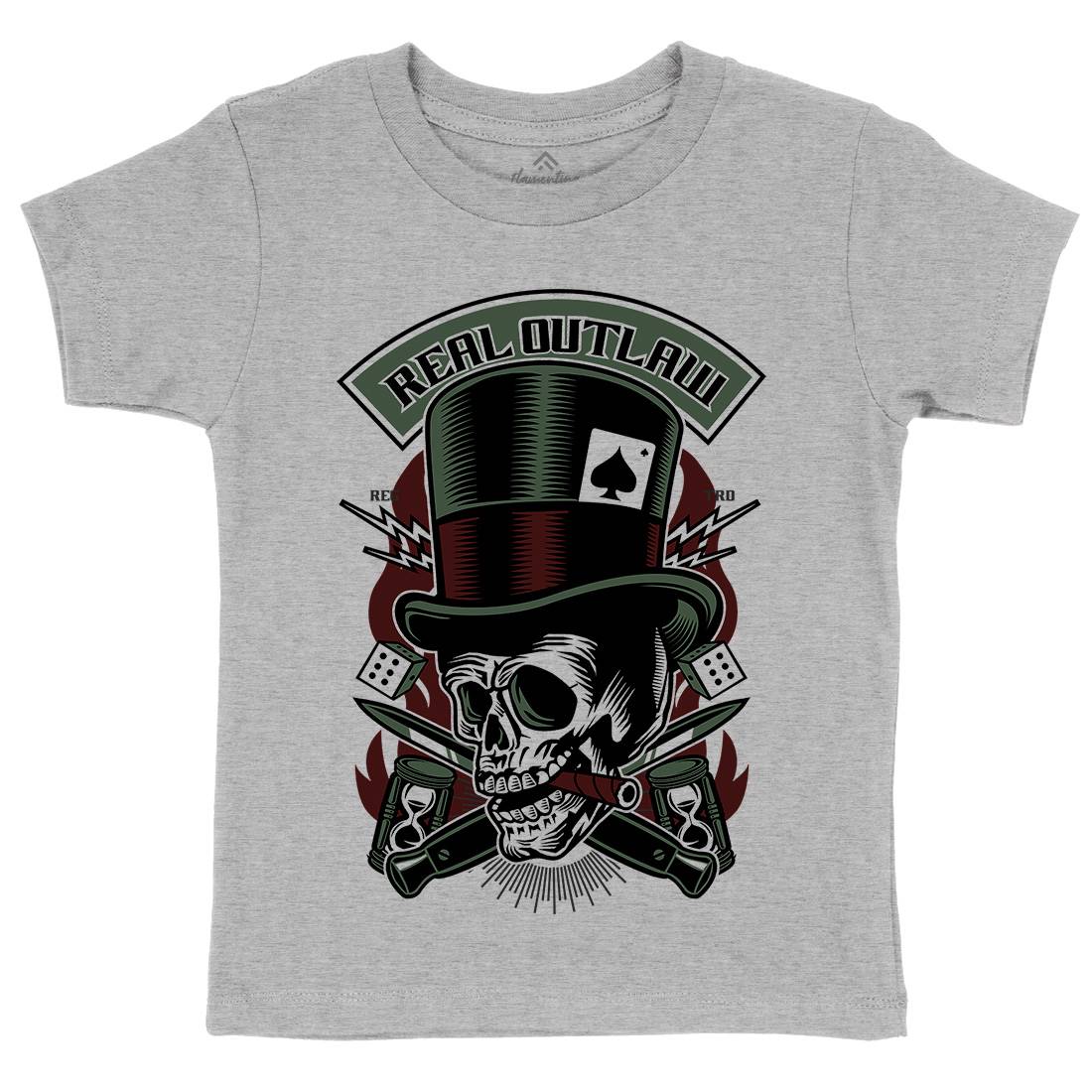 Real Outlaw Skull Kids Crew Neck T-Shirt Horror D562