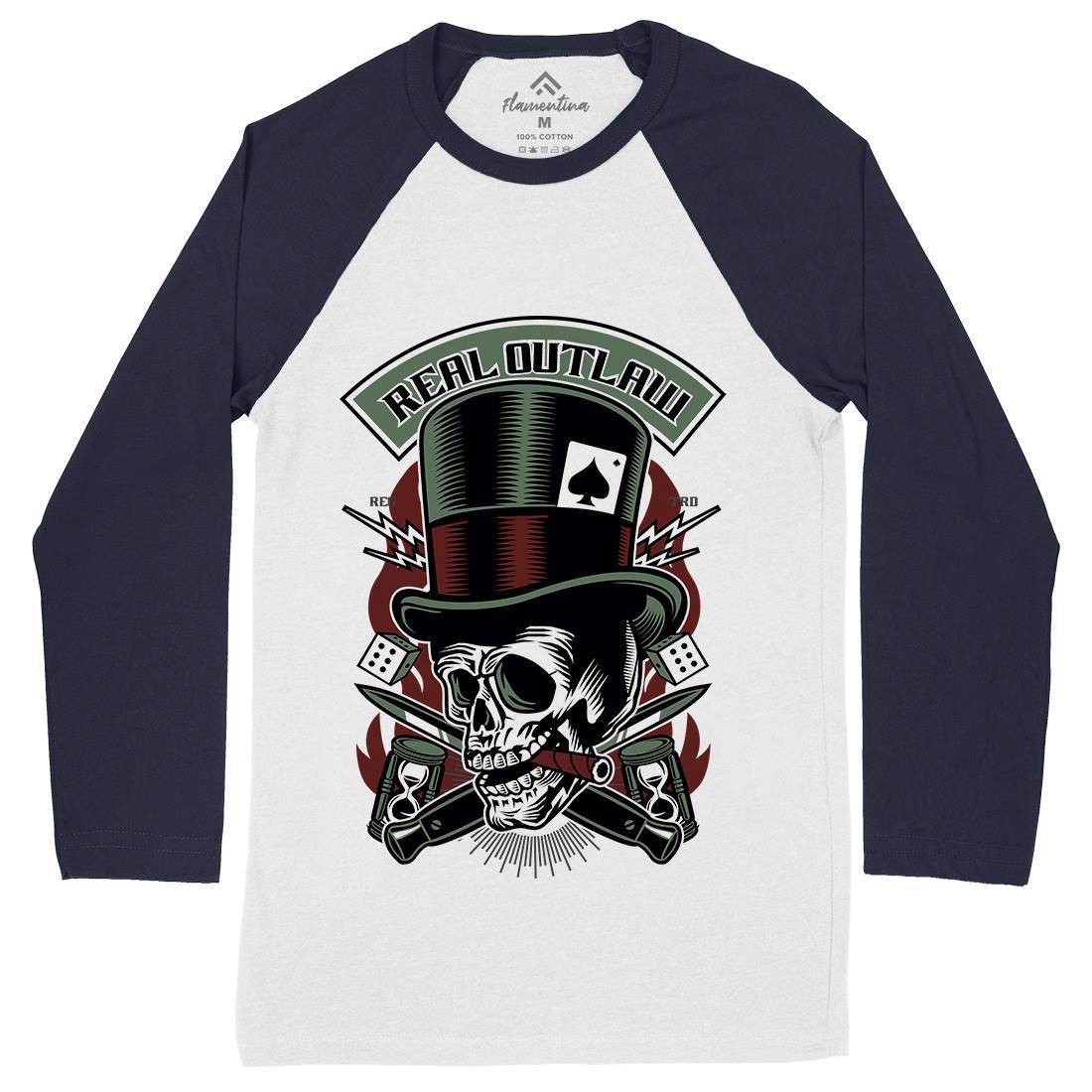 Real Outlaw Skull Mens Long Sleeve Baseball T-Shirt Horror D562