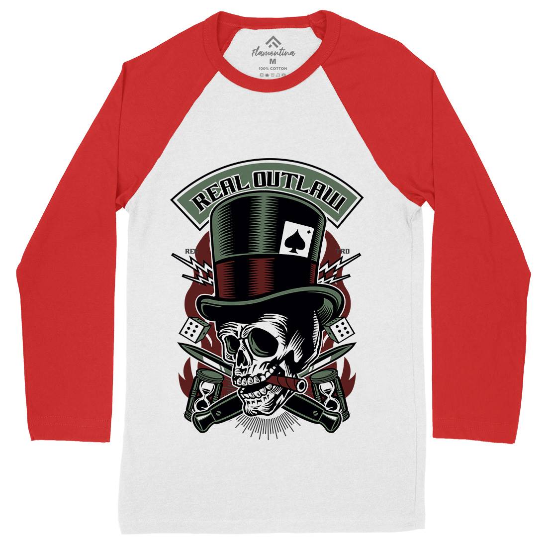 Real Outlaw Skull Mens Long Sleeve Baseball T-Shirt Horror D562