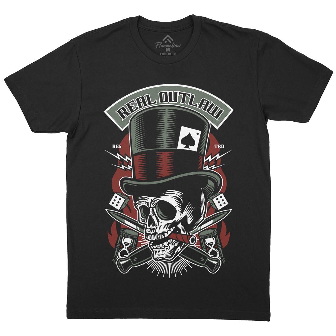 Real Outlaw Skull Mens Crew Neck T-Shirt Horror D562