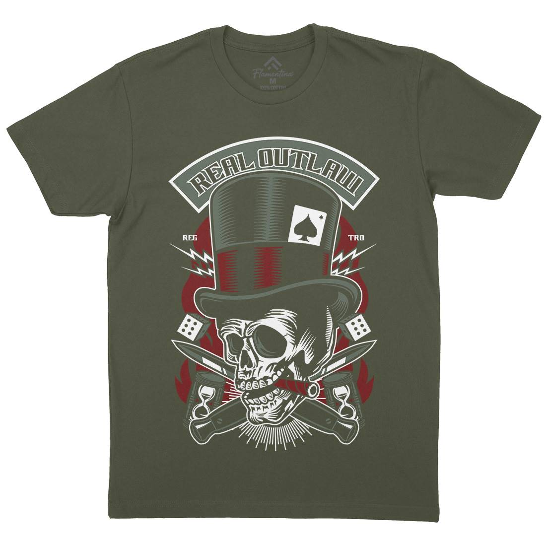 Real Outlaw Skull Mens Organic Crew Neck T-Shirt Horror D562