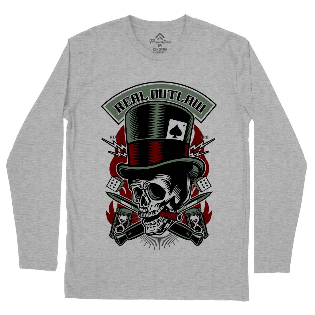 Real Outlaw Skull Mens Long Sleeve T-Shirt Horror D562