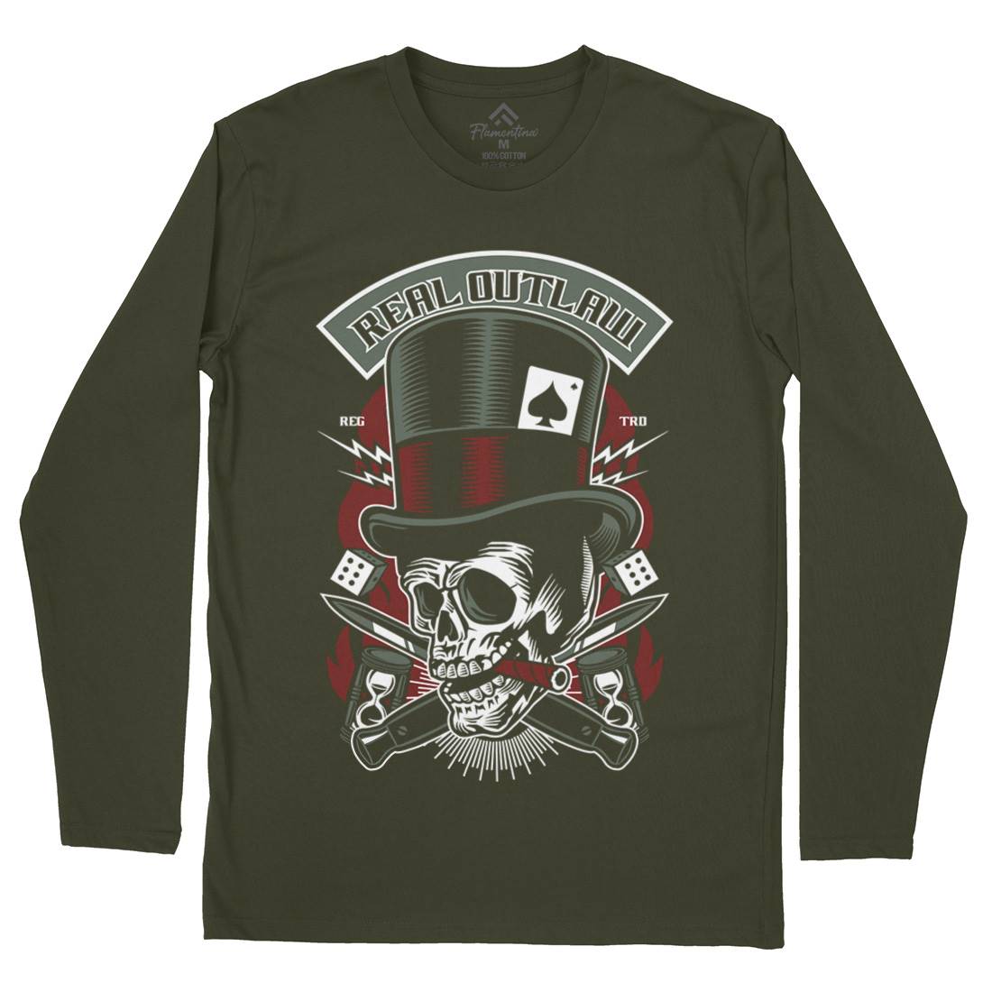 Real Outlaw Skull Mens Long Sleeve T-Shirt Horror D562