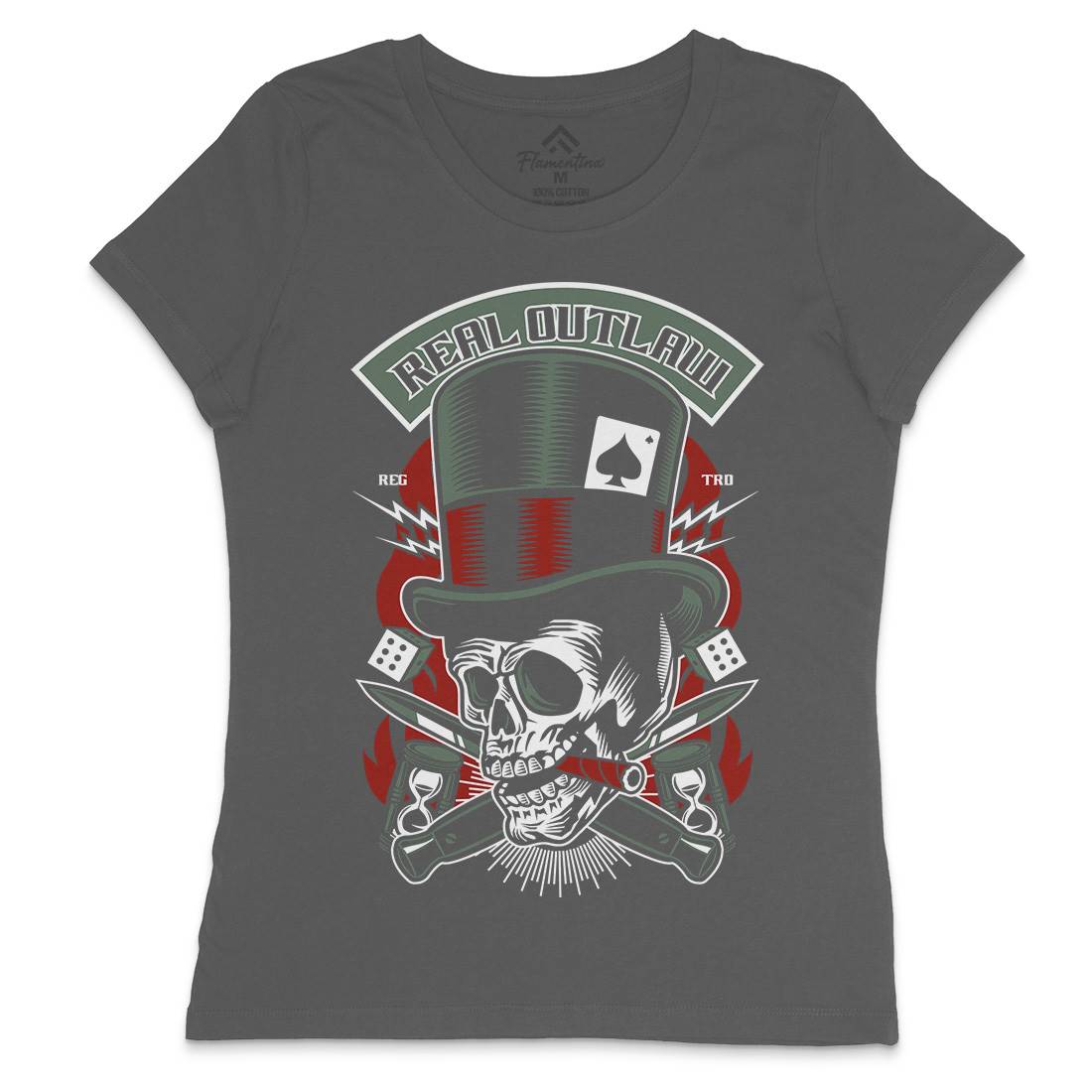 Real Outlaw Skull Womens Crew Neck T-Shirt Horror D562