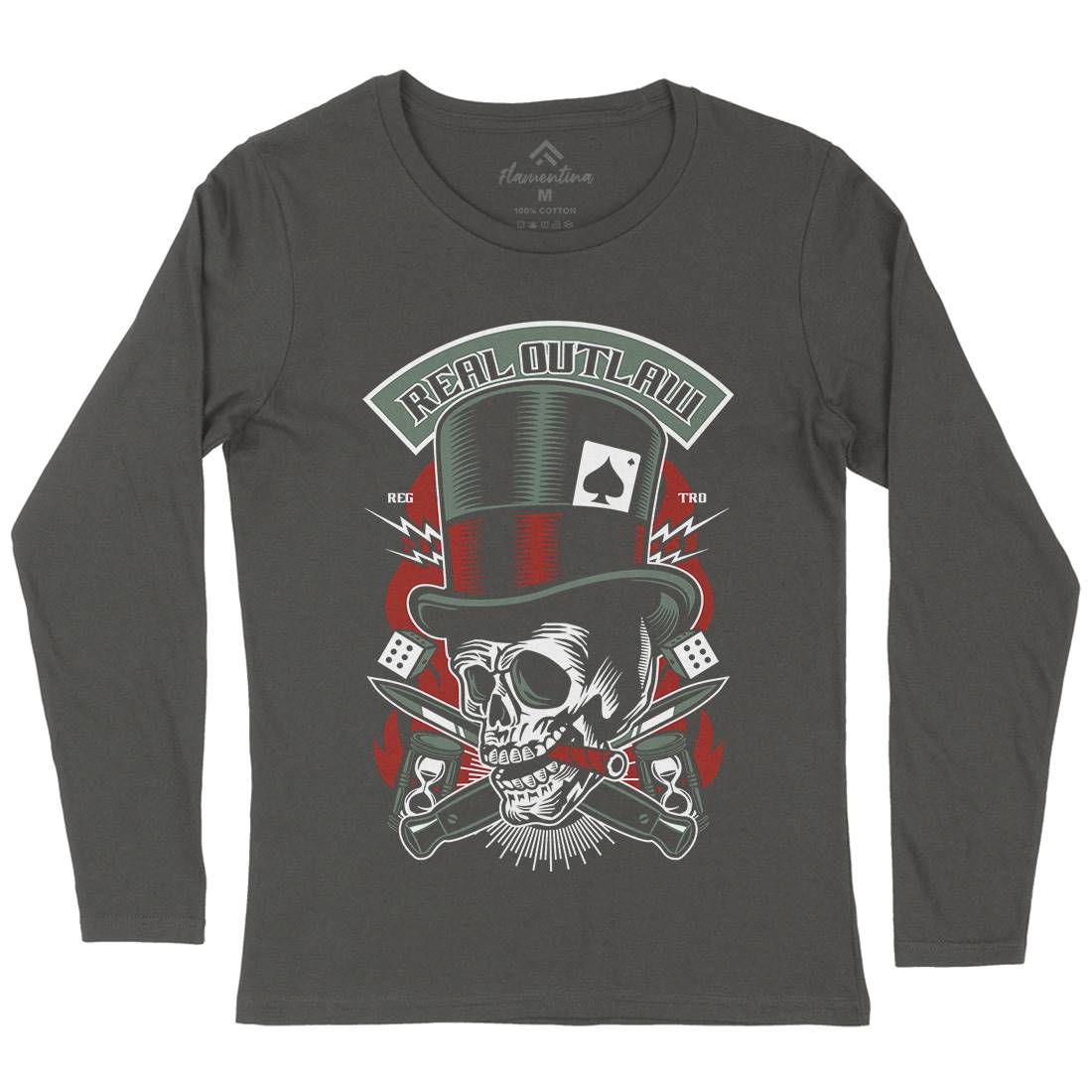Real Outlaw Skull Womens Long Sleeve T-Shirt Horror D562