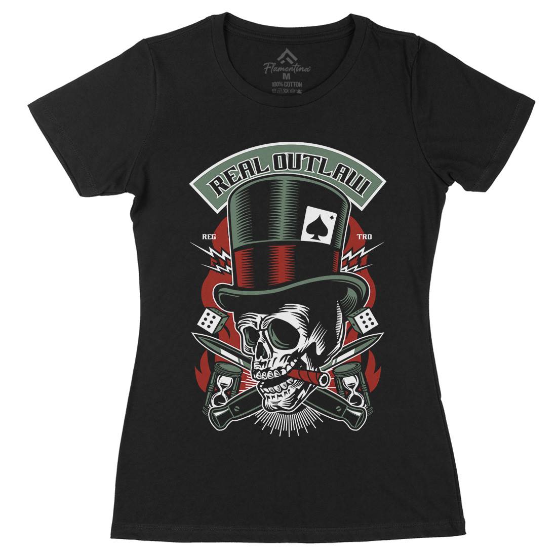 Real Outlaw Skull Womens Organic Crew Neck T-Shirt Horror D562