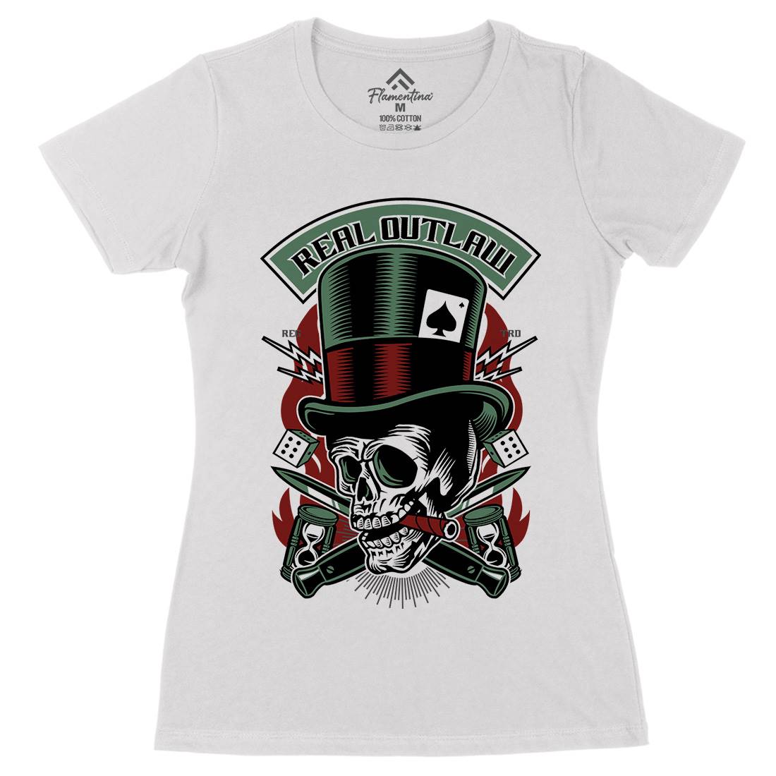 Real Outlaw Skull Womens Organic Crew Neck T-Shirt Horror D562