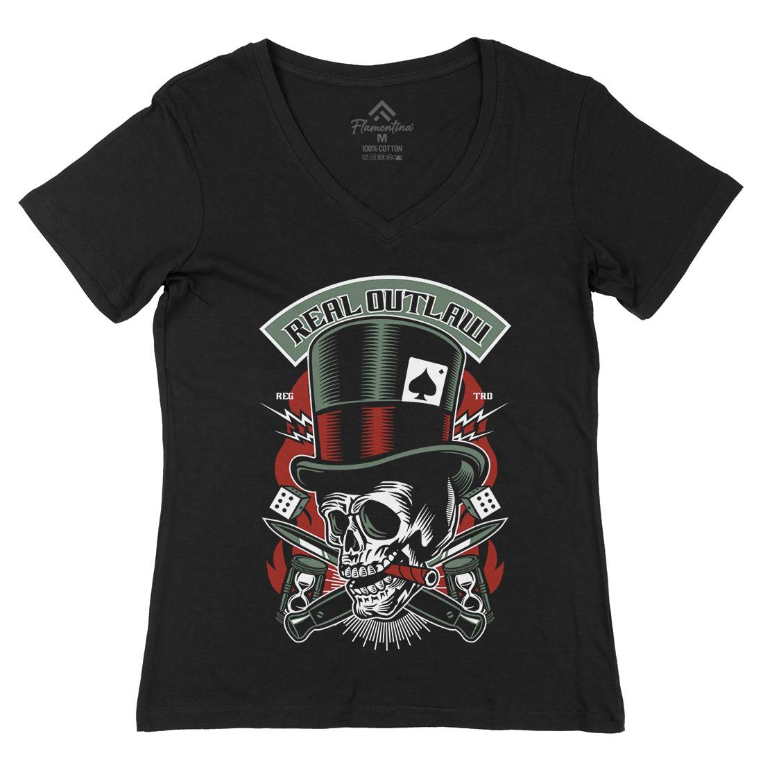 Real Outlaw Skull Womens Organic V-Neck T-Shirt Horror D562