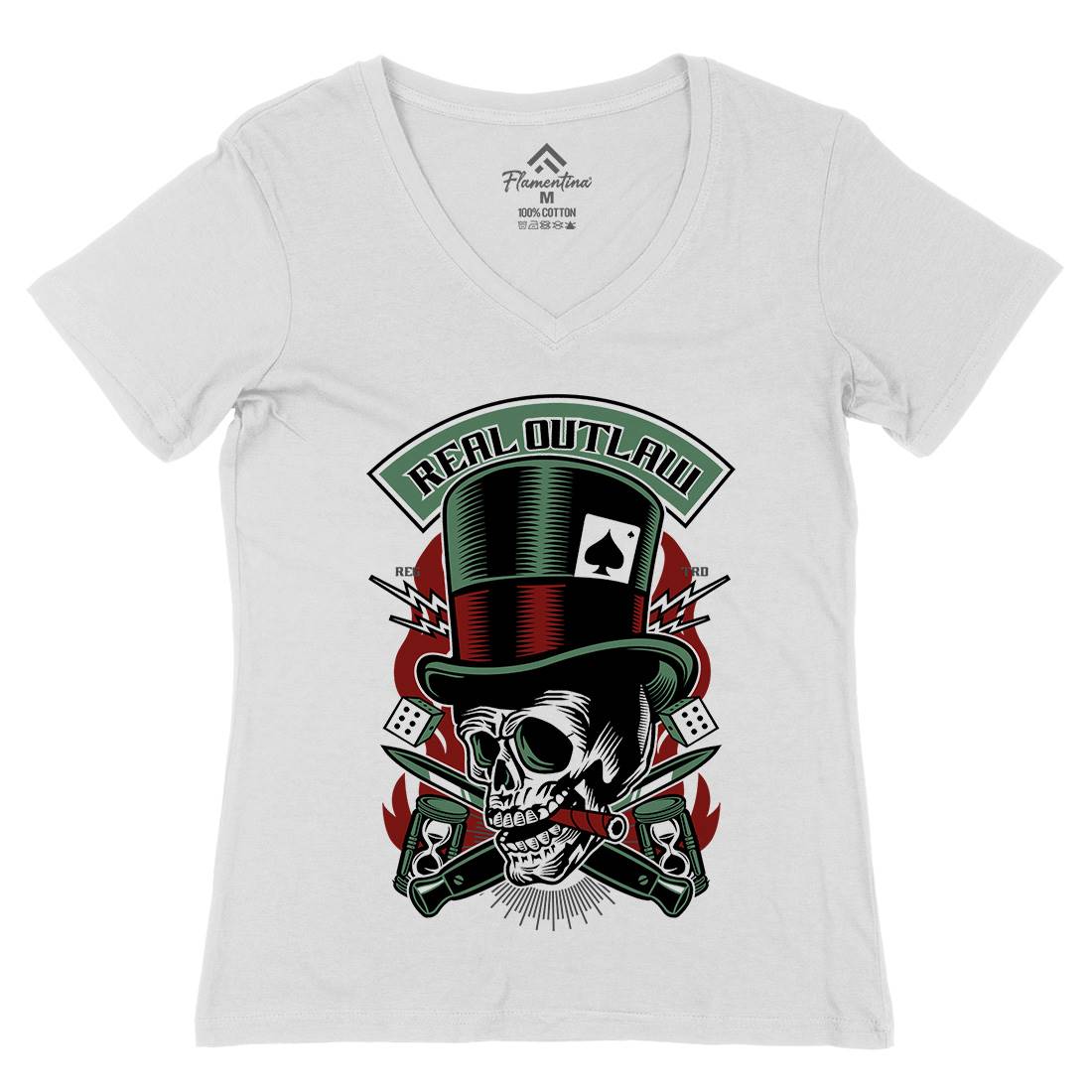 Real Outlaw Skull Womens Organic V-Neck T-Shirt Horror D562
