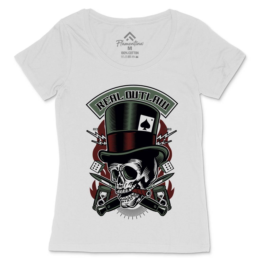 Real Outlaw Skull Womens Scoop Neck T-Shirt Horror D562