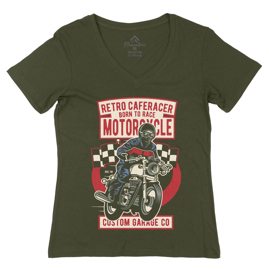 Retro Caferacer Womens Organic V-Neck T-Shirt Motorcycles D563