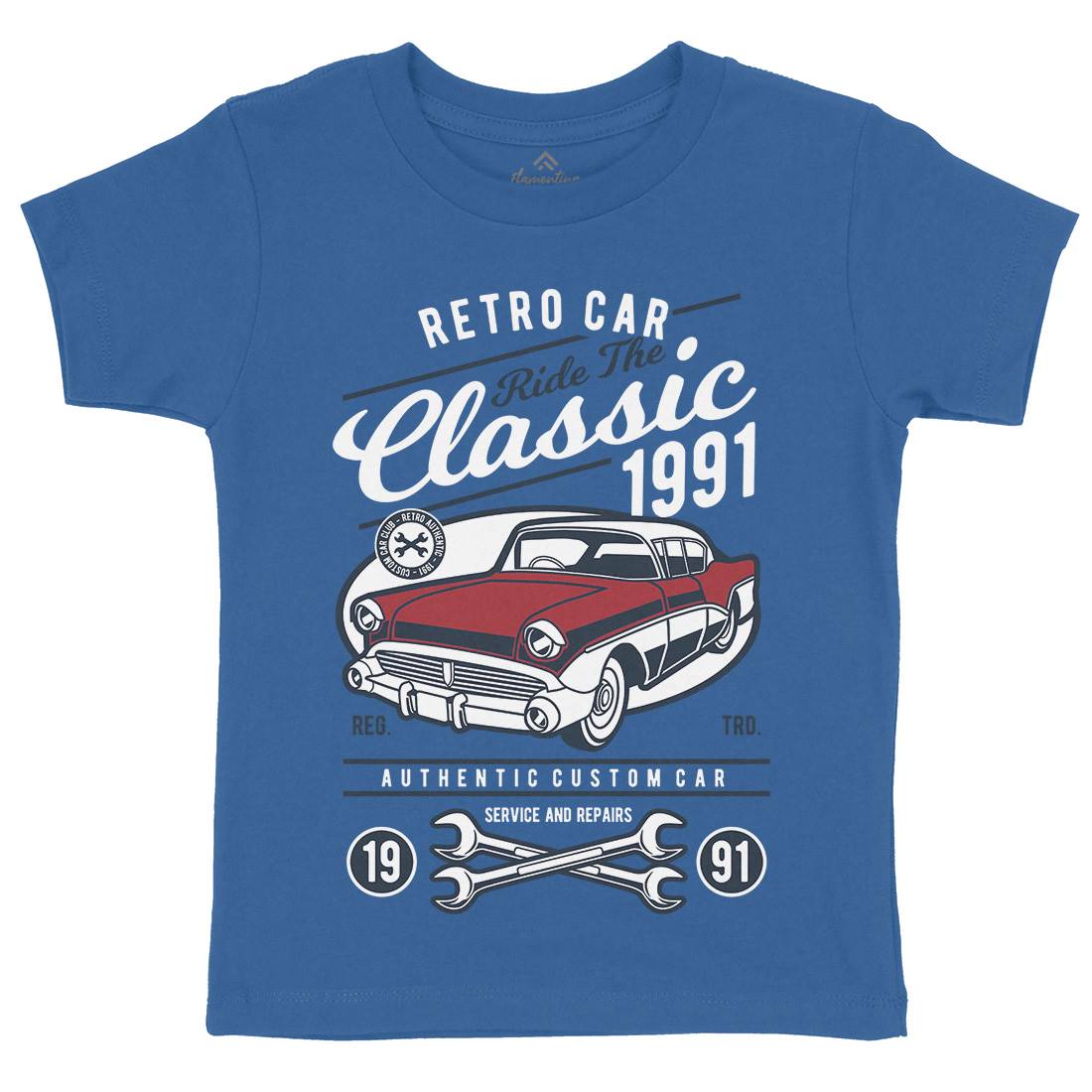 Retro Classic Kids Organic Crew Neck T-Shirt Cars D564