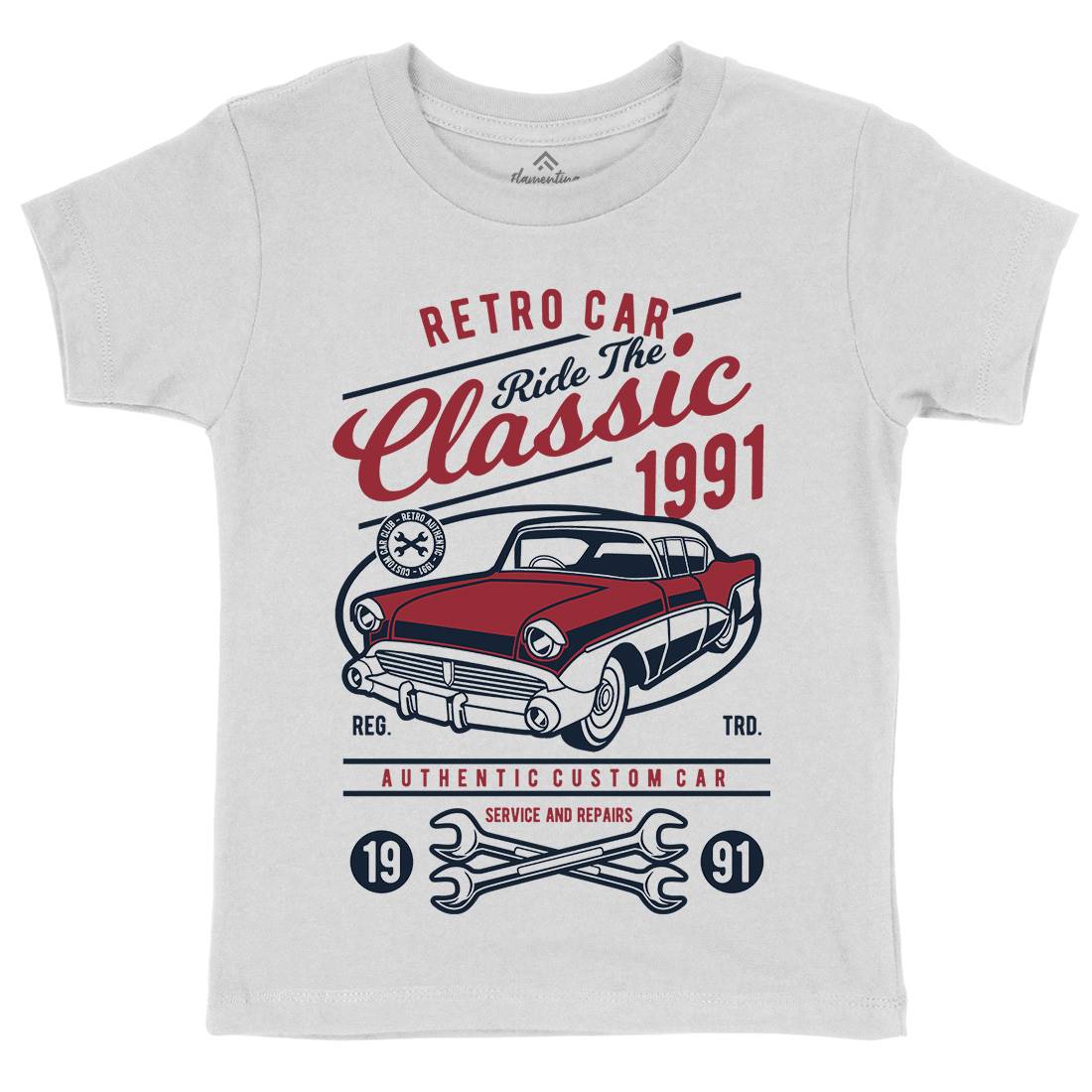 Retro Classic Kids Crew Neck T-Shirt Cars D564