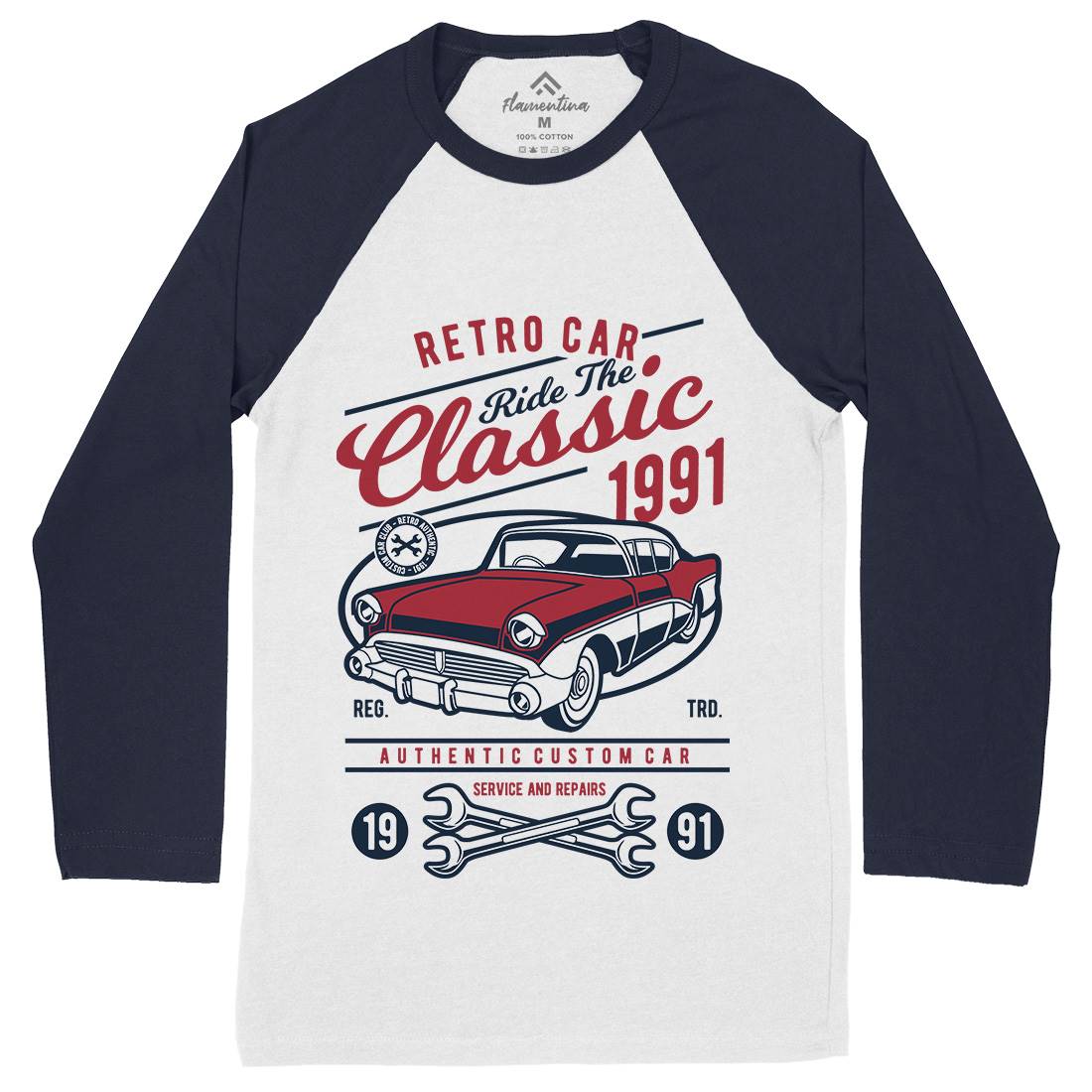 Retro Classic Mens Long Sleeve Baseball T-Shirt Cars D564