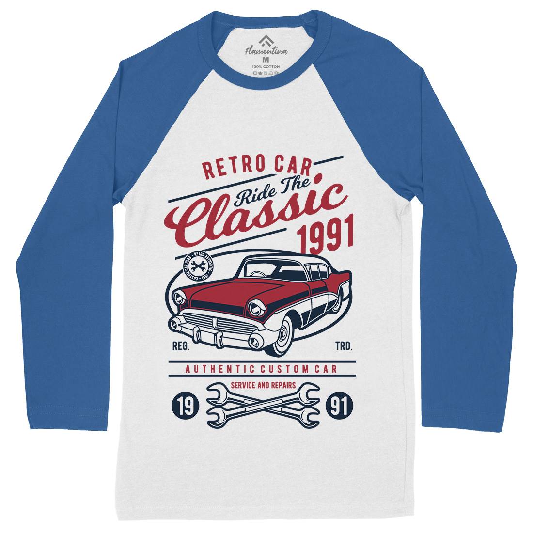 Retro Classic Mens Long Sleeve Baseball T-Shirt Cars D564