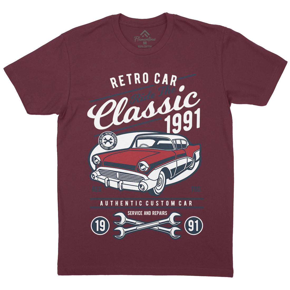 Retro Classic Mens Organic Crew Neck T-Shirt Cars D564