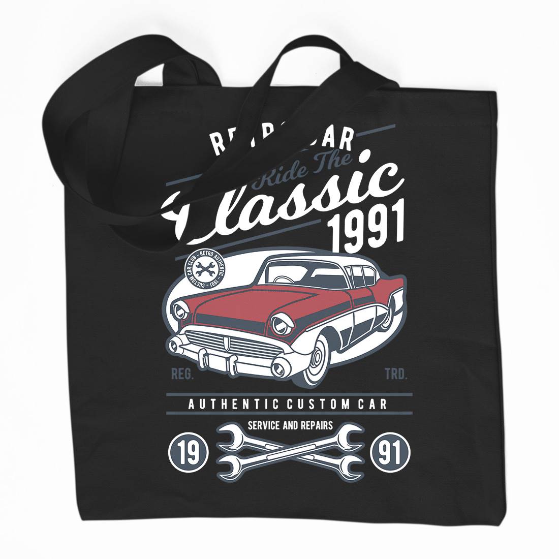 Retro Classic Organic Premium Cotton Tote Bag Cars D564