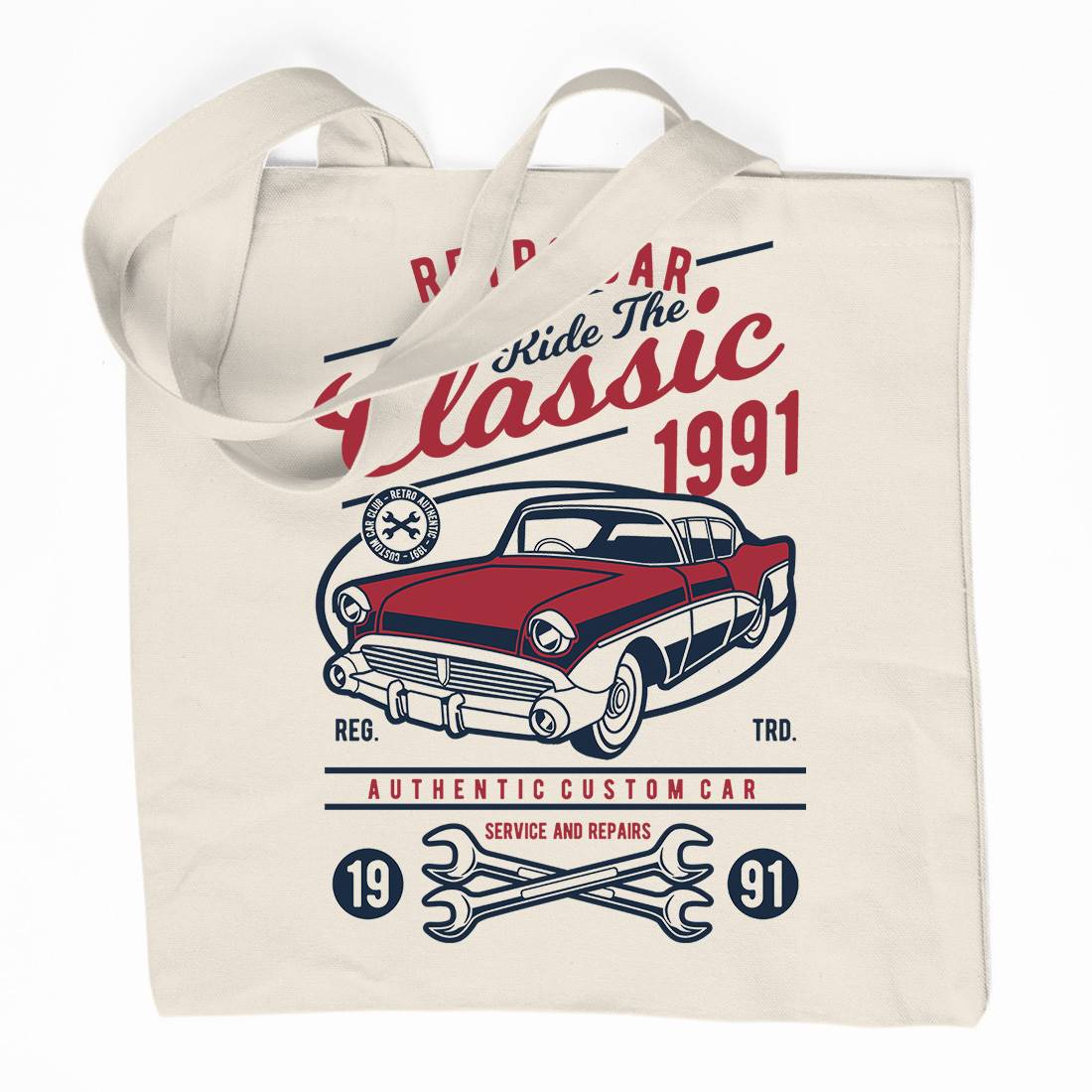 Retro Classic Organic Premium Cotton Tote Bag Cars D564