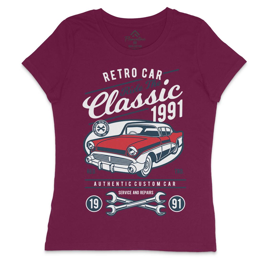 Retro Classic Womens Crew Neck T-Shirt Cars D564
