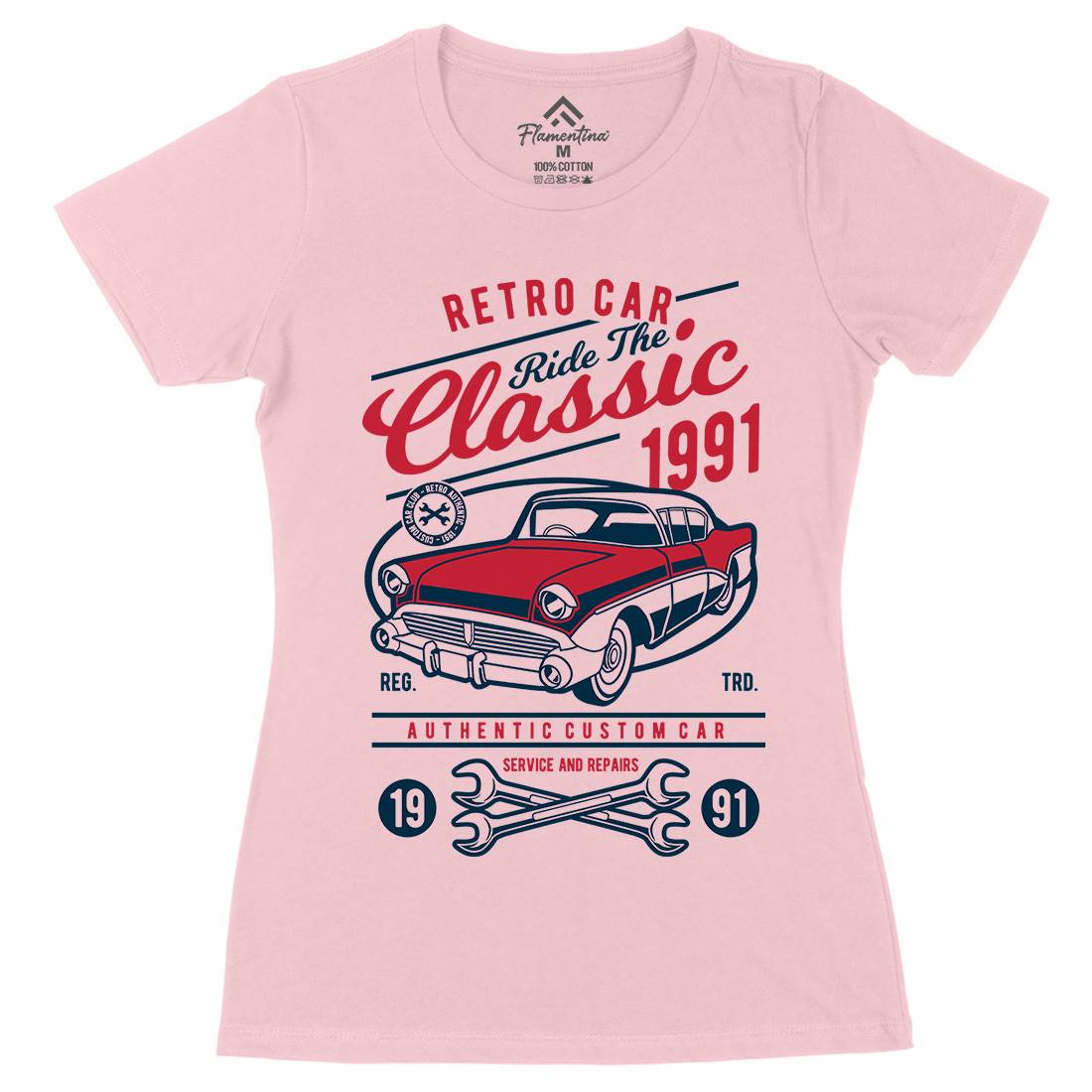 Retro Classic Womens Organic Crew Neck T-Shirt Cars D564