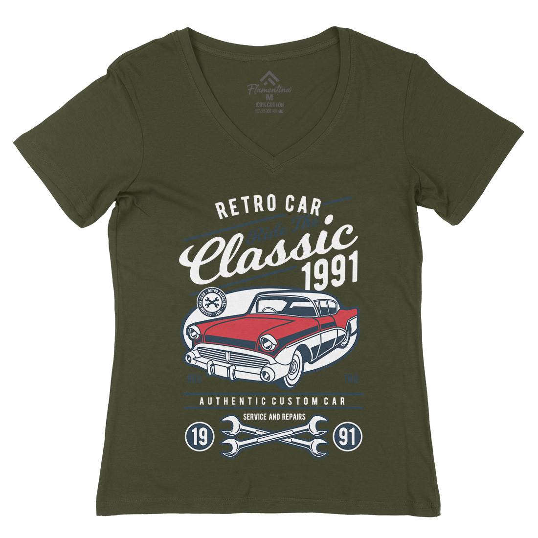 Retro Classic Womens Organic V-Neck T-Shirt Cars D564
