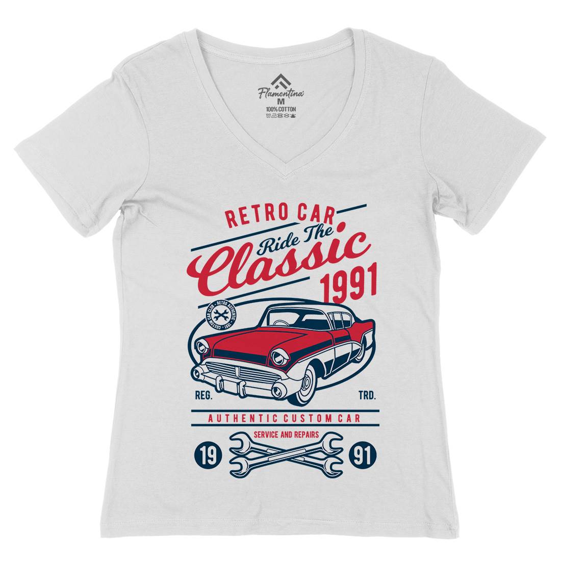 Retro Classic Womens Organic V-Neck T-Shirt Cars D564