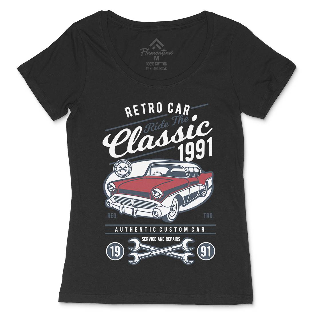 Retro Classic Womens Scoop Neck T-Shirt Cars D564