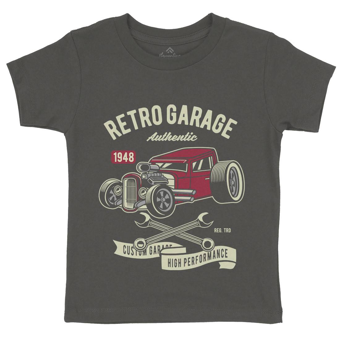 Retro Garage Hotrod Kids Organic Crew Neck T-Shirt Cars D565