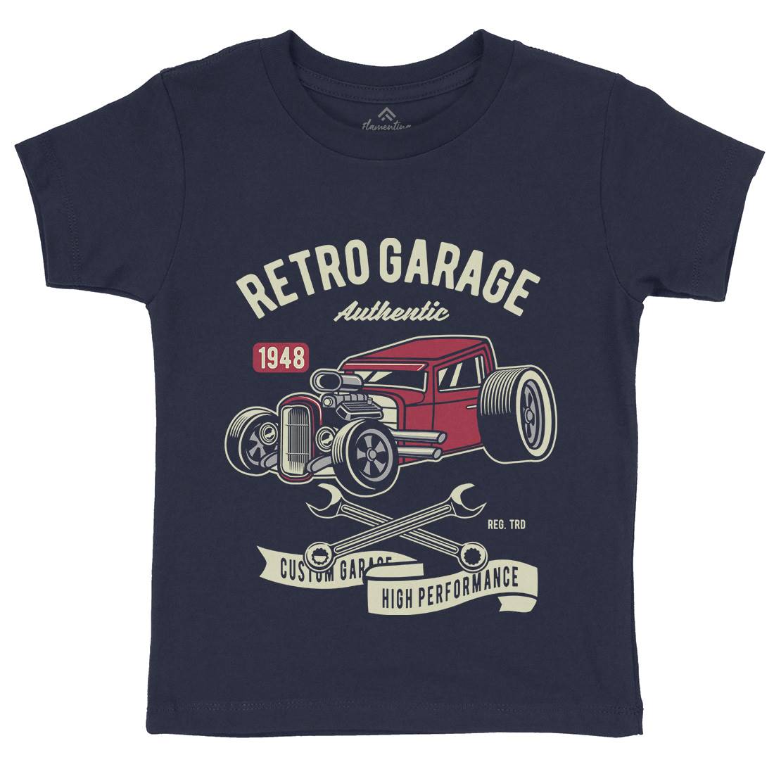 Retro Garage Hotrod Kids Organic Crew Neck T-Shirt Cars D565