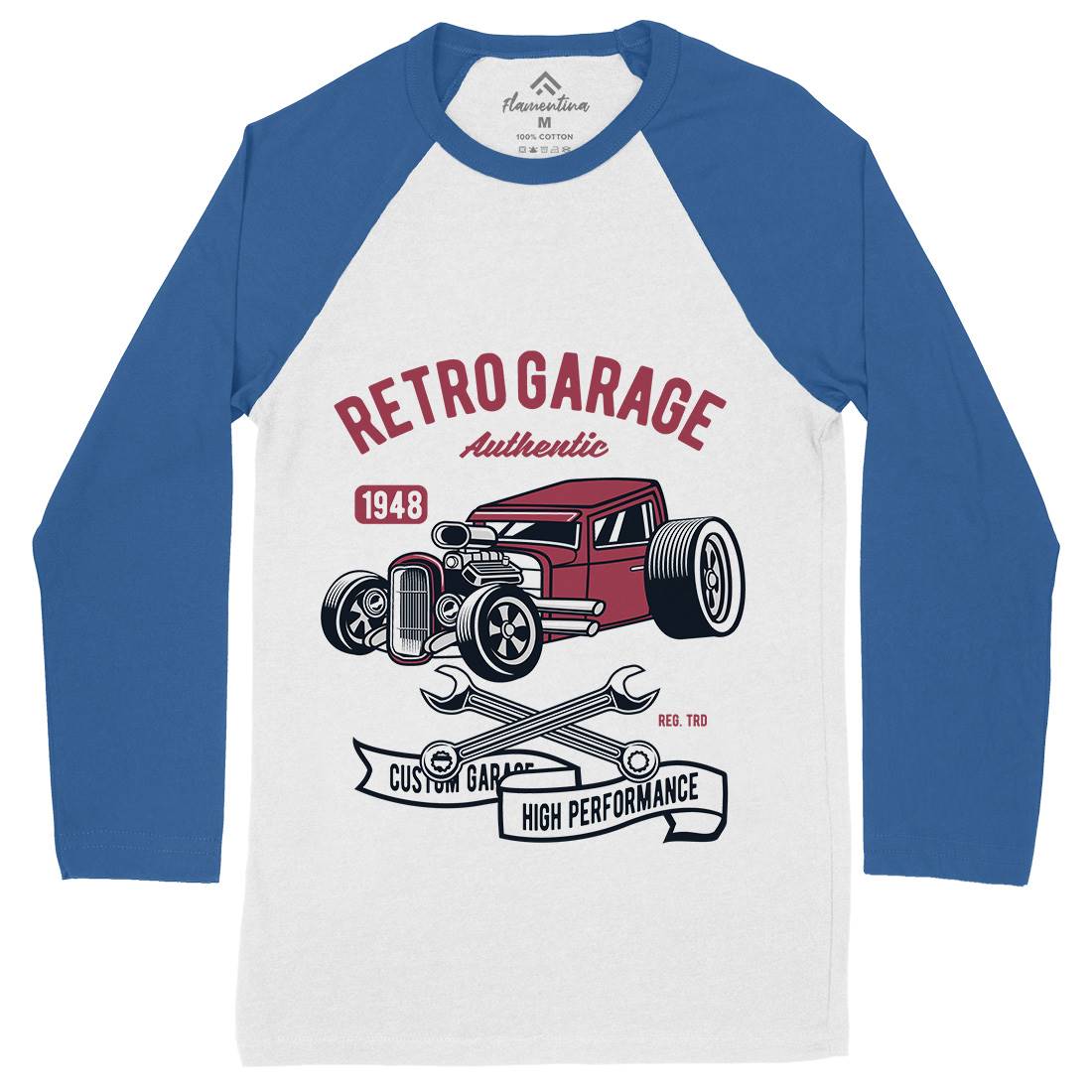 Retro Garage Hotrod Mens Long Sleeve Baseball T-Shirt Cars D565