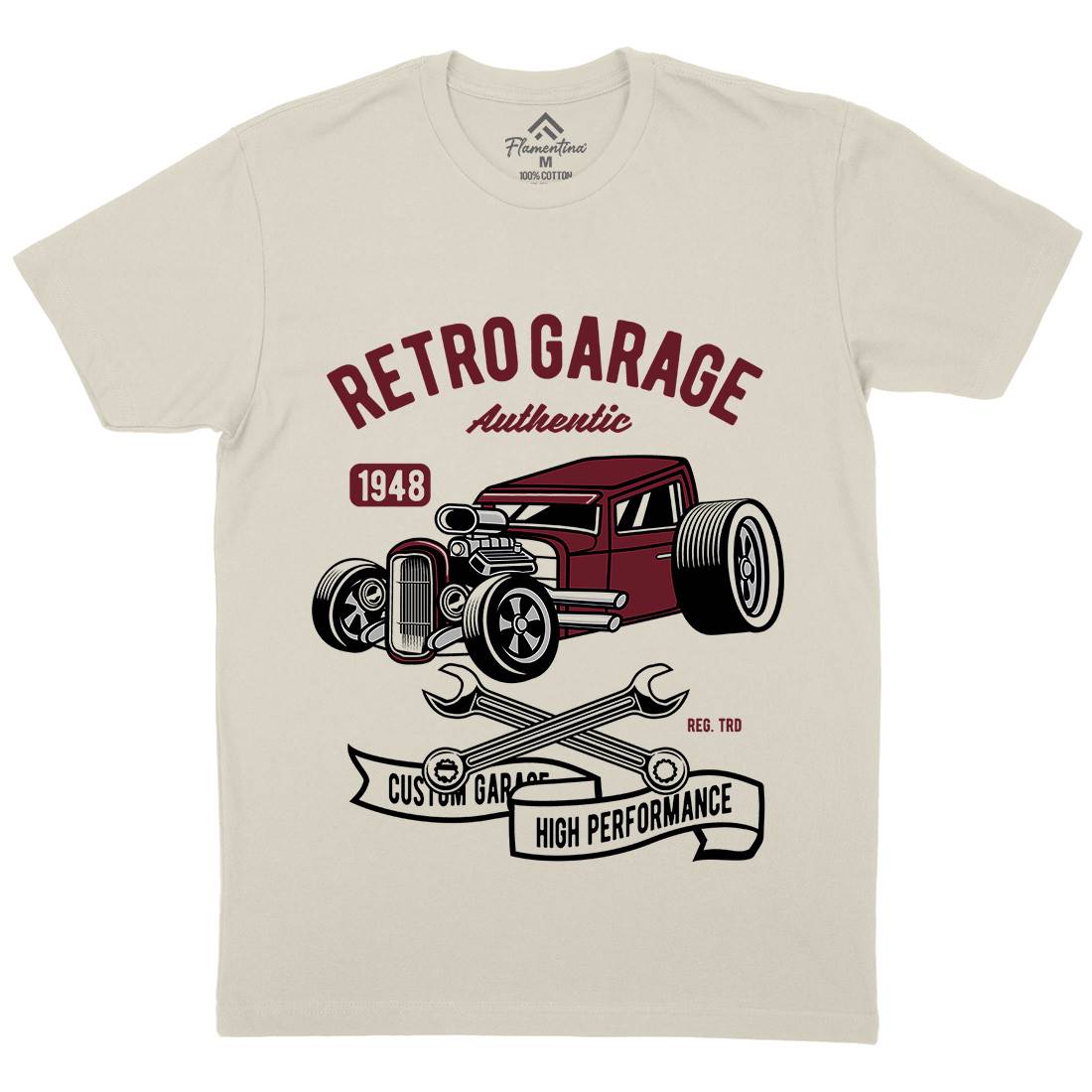 Retro Garage Hotrod Mens Organic Crew Neck T-Shirt Cars D565