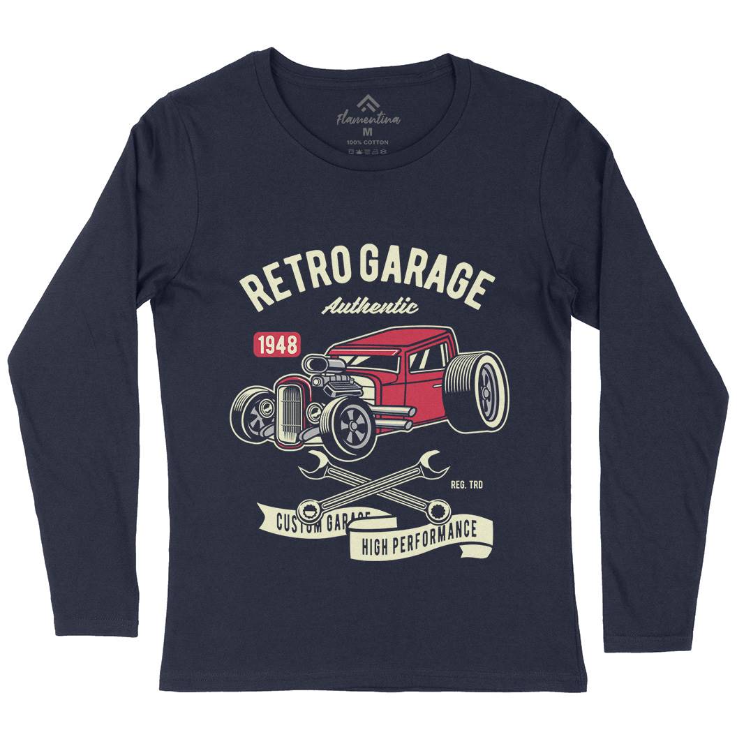 Retro Garage Hotrod Womens Long Sleeve T-Shirt Cars D565