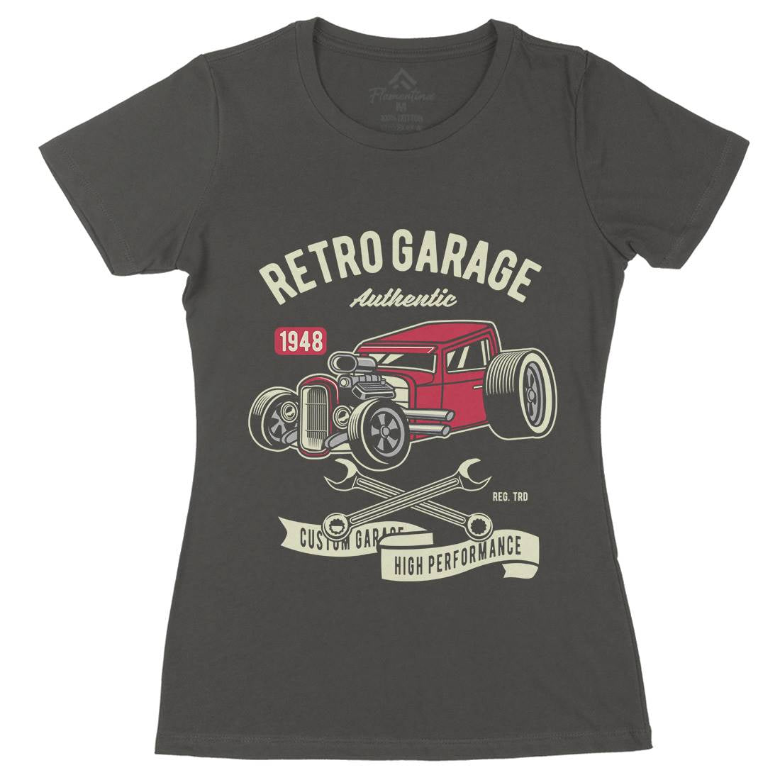 Retro Garage Hotrod Womens Organic Crew Neck T-Shirt Cars D565