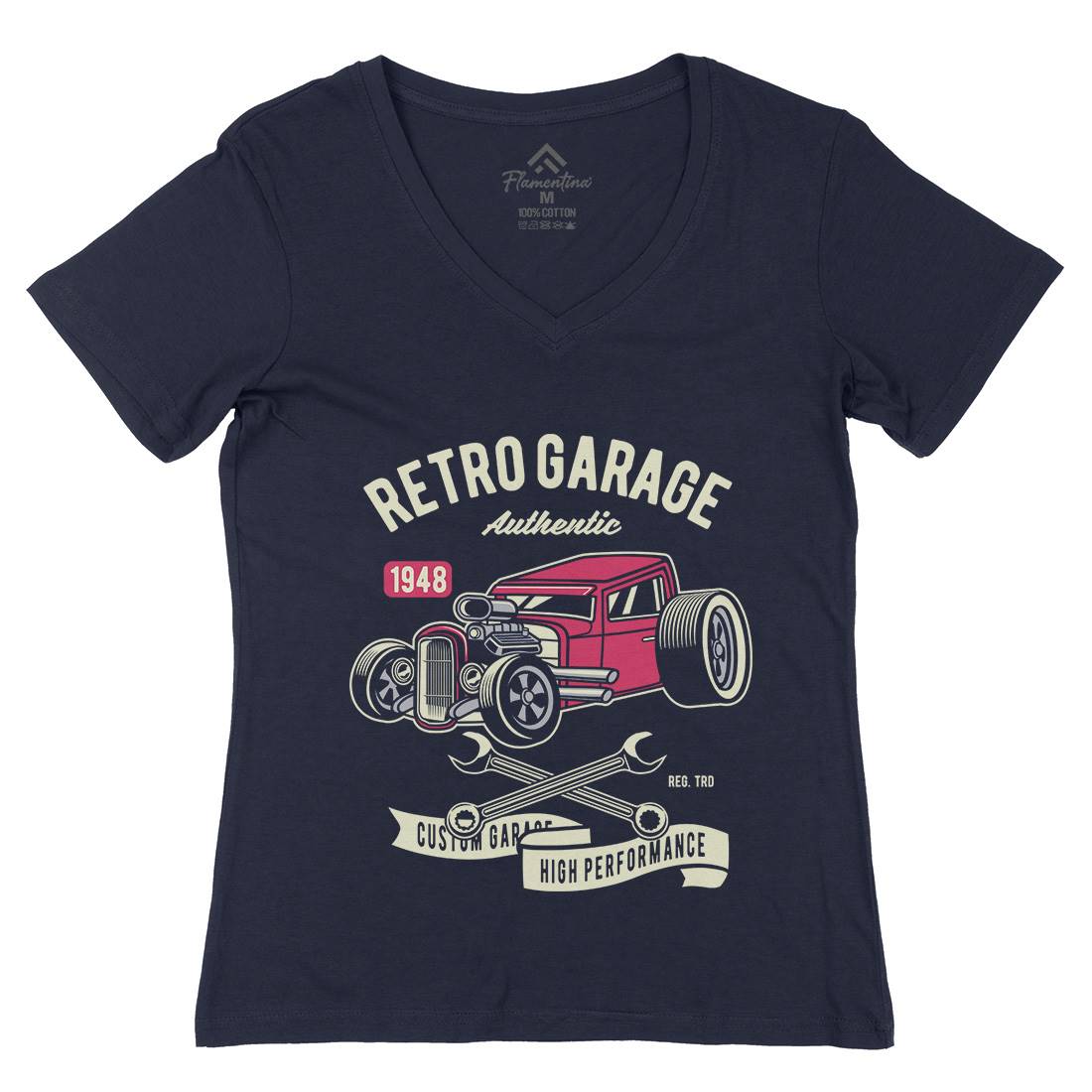 Retro Garage Hotrod Womens Organic V-Neck T-Shirt Cars D565
