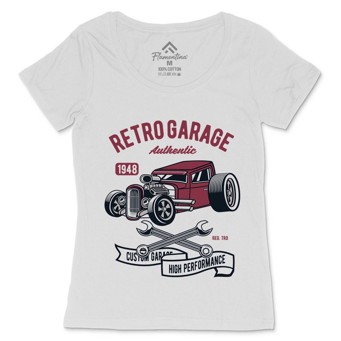 Retro Garage Hotrod Womens Scoop Neck T-Shirt Cars D565