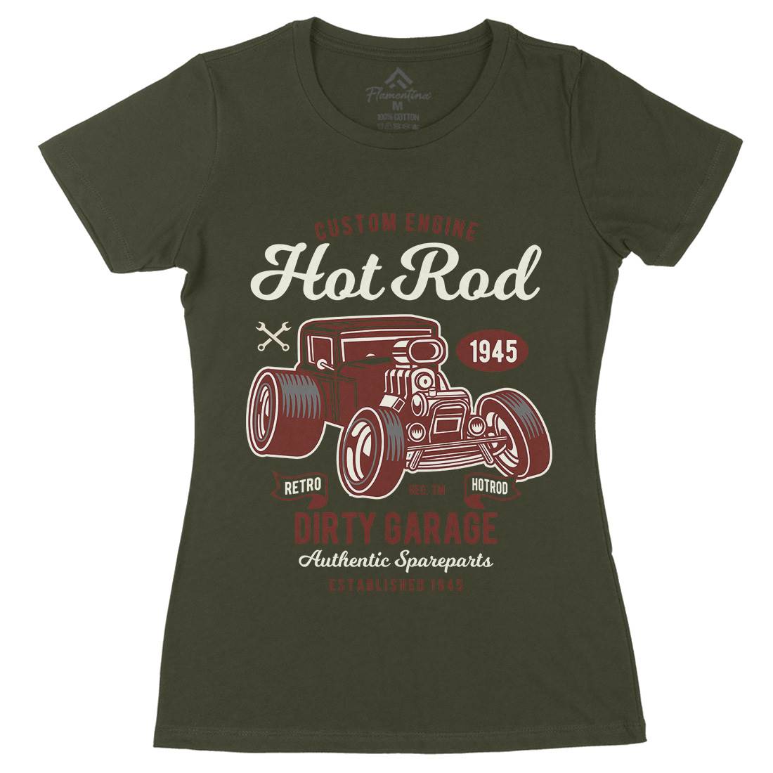 Retro Hotrod Womens Organic Crew Neck T-Shirt Cars D566