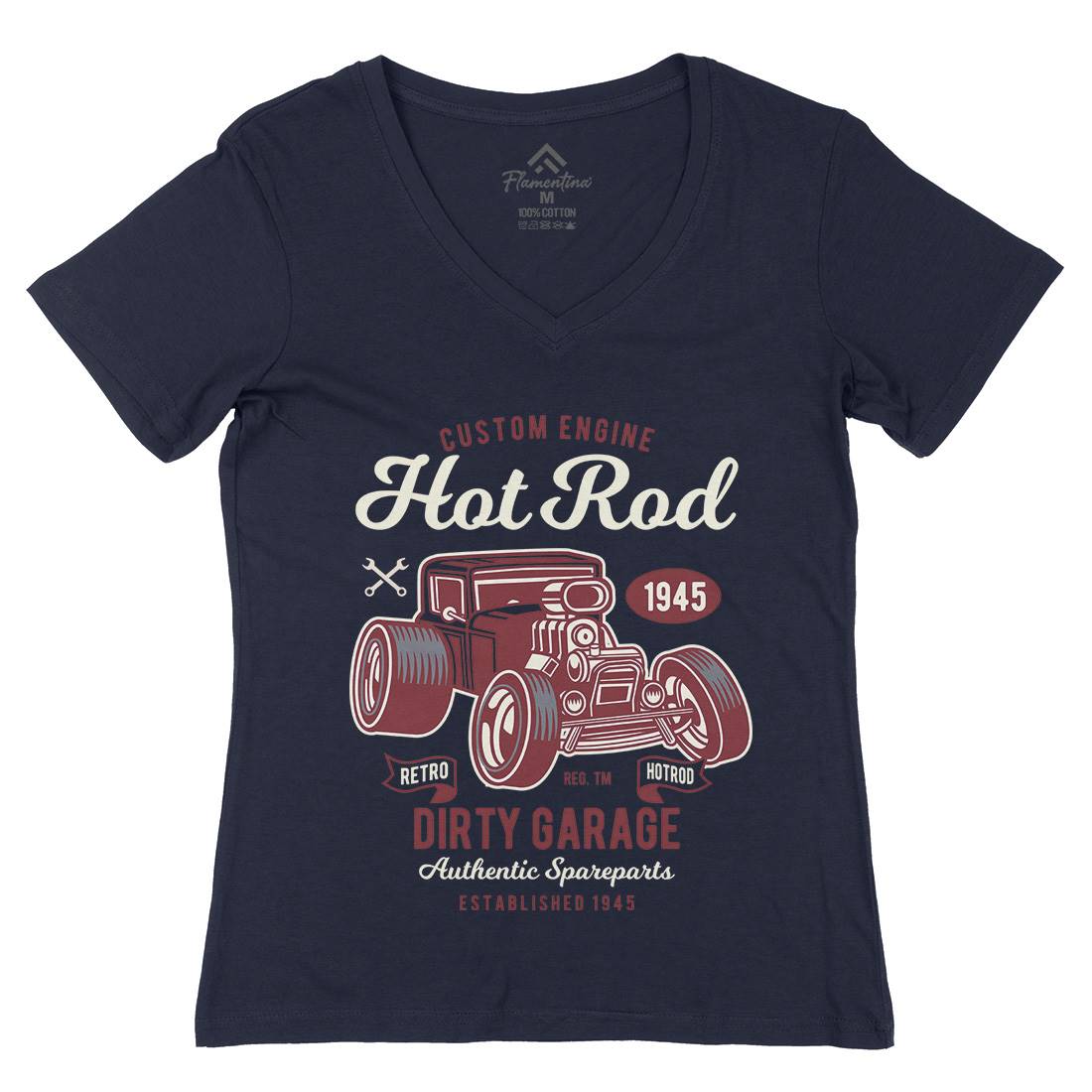 Retro Hotrod Womens Organic V-Neck T-Shirt Cars D566