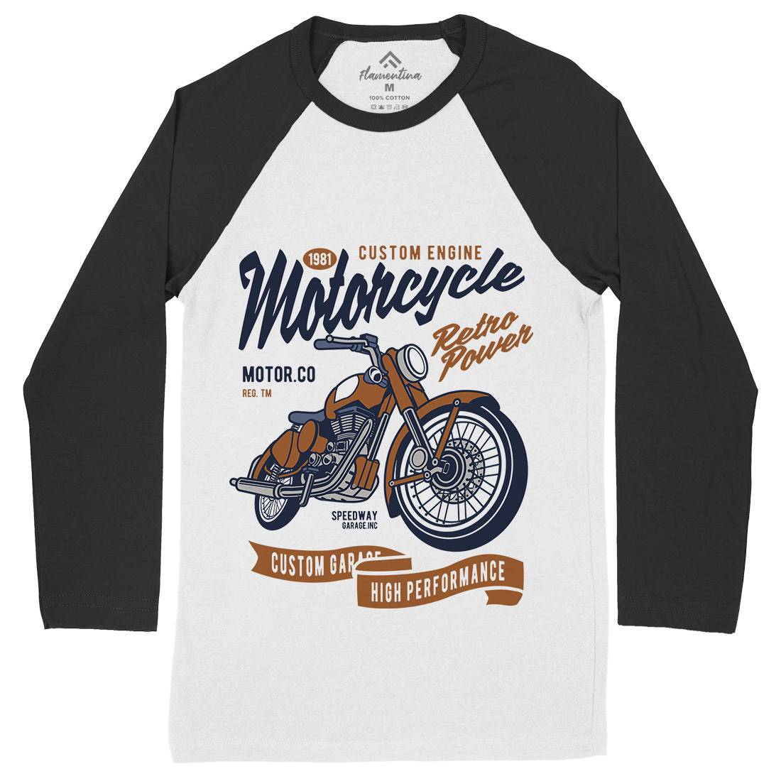 Retro Power Mens Long Sleeve Baseball T-Shirt Motorcycles D567