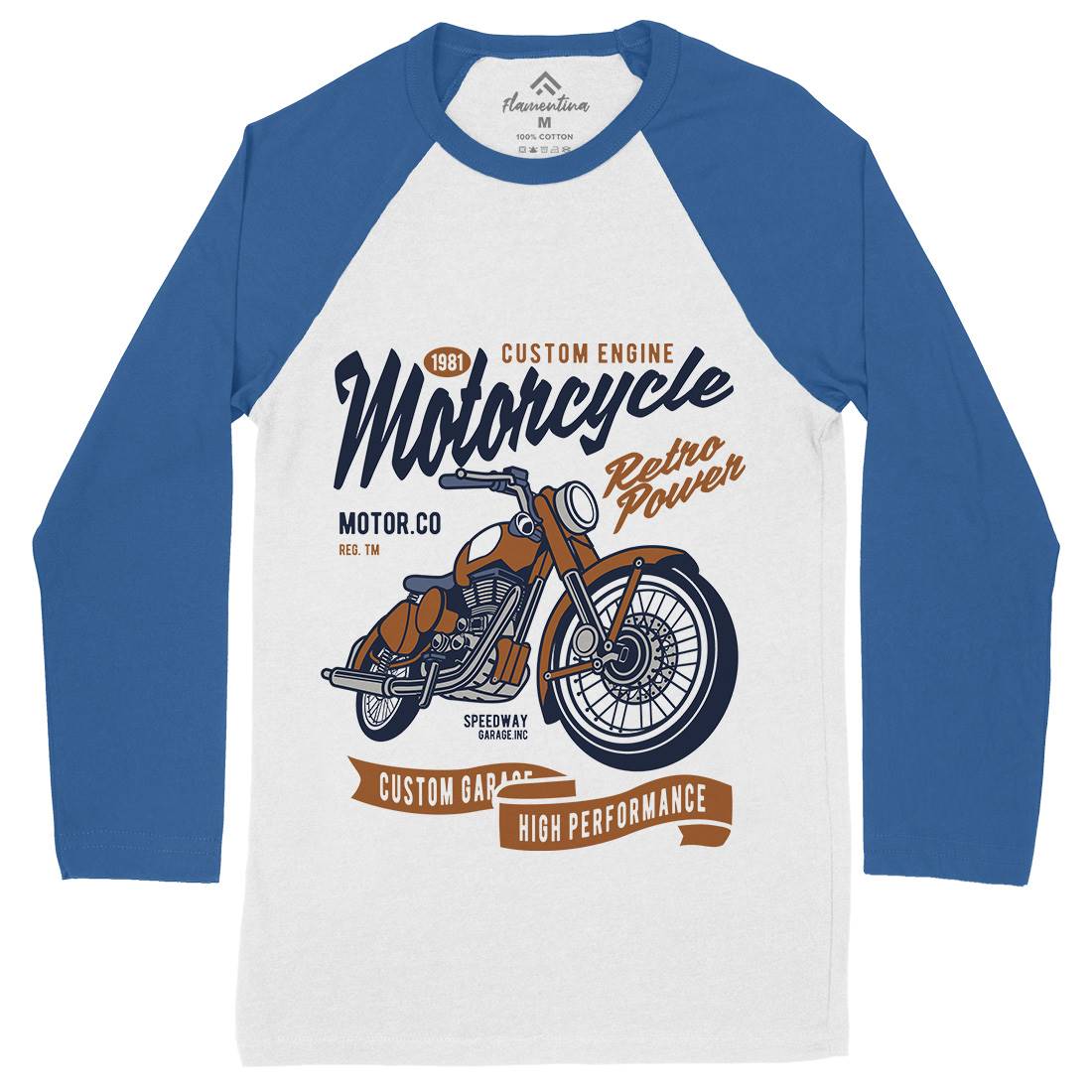Retro Power Mens Long Sleeve Baseball T-Shirt Motorcycles D567