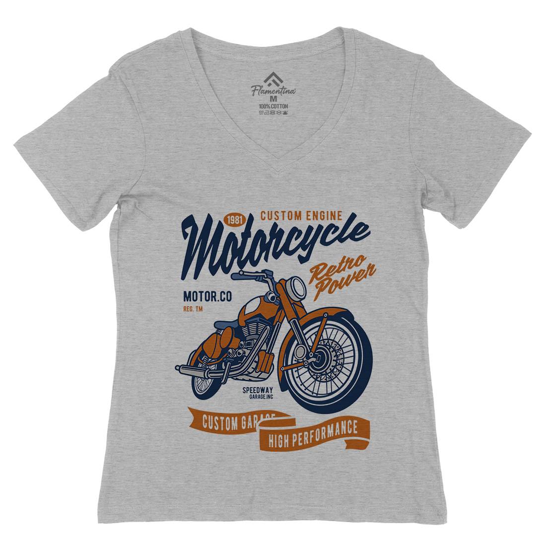 Retro Power Womens Organic V-Neck T-Shirt Motorcycles D567