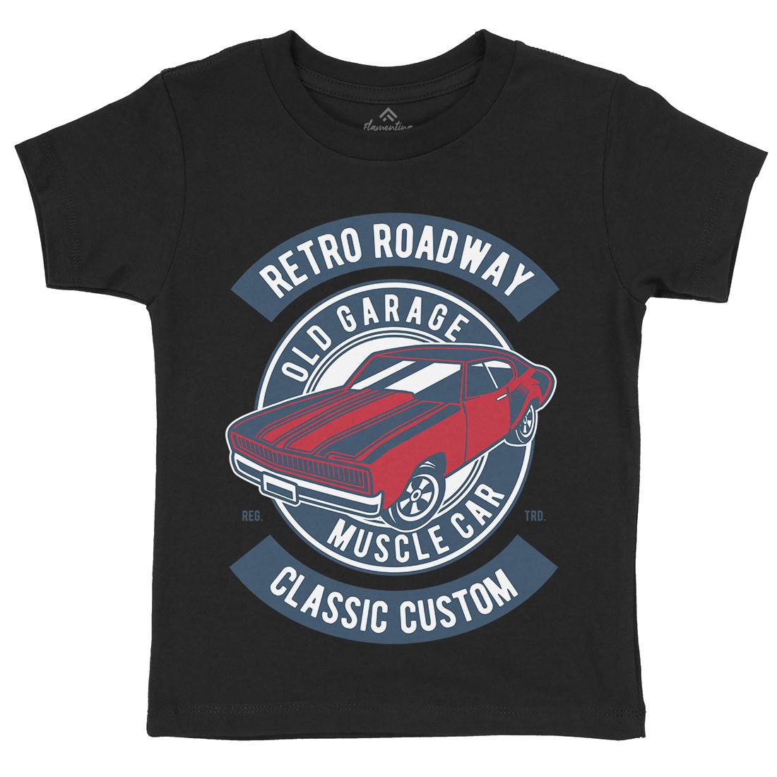 Retro Roadway Kids Organic Crew Neck T-Shirt Cars D568