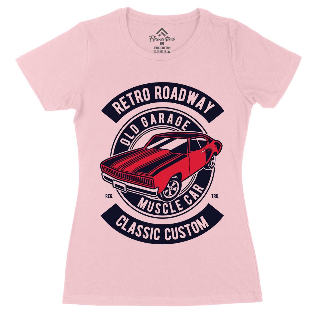 Retro Roadway Womens Organic Crew Neck T-Shirt Cars D568