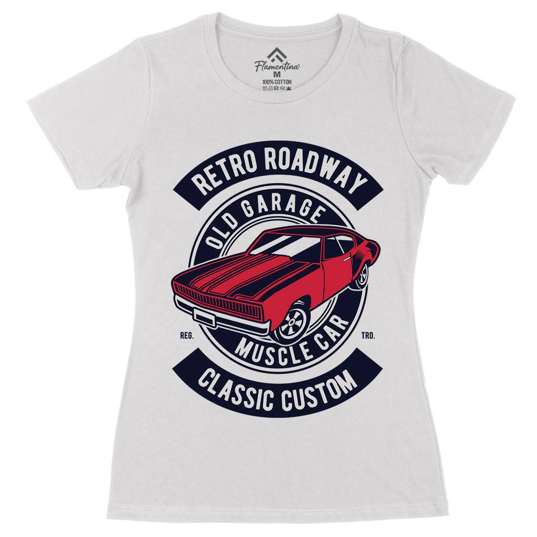 Retro Roadway Womens Organic Crew Neck T-Shirt Cars D568