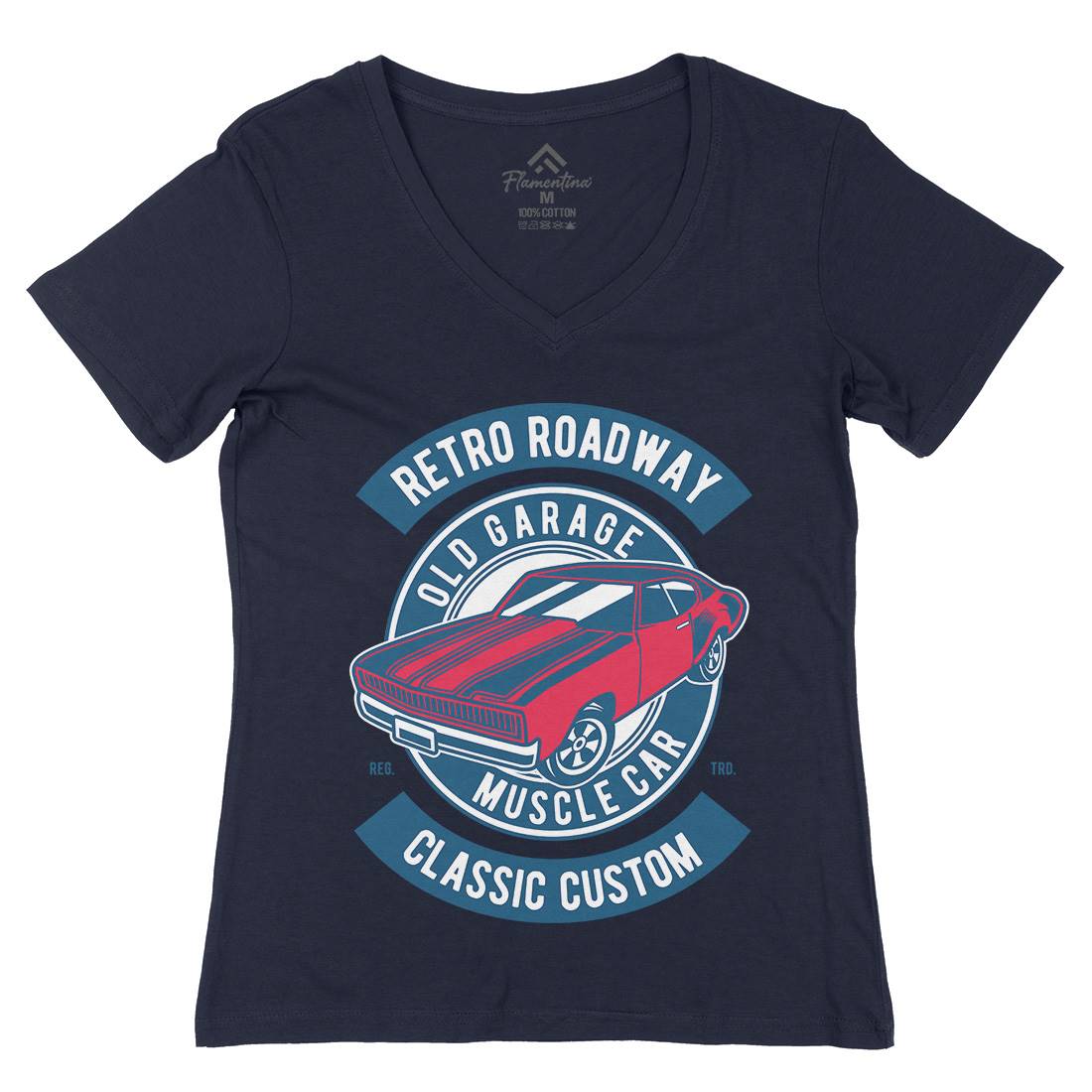 Retro Roadway Womens Organic V-Neck T-Shirt Cars D568